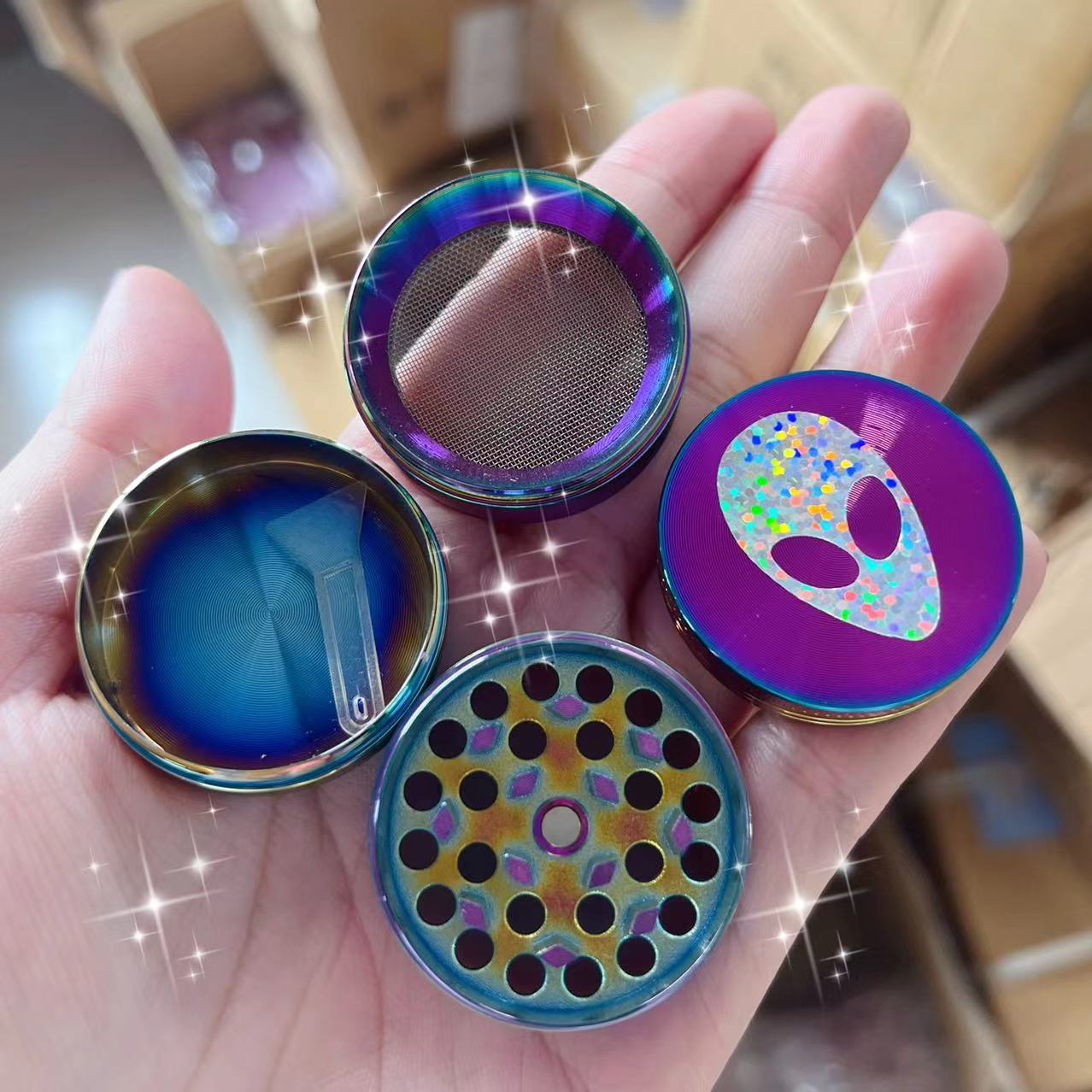 Metal Grinder With Trippy Magic Mushrooms Design